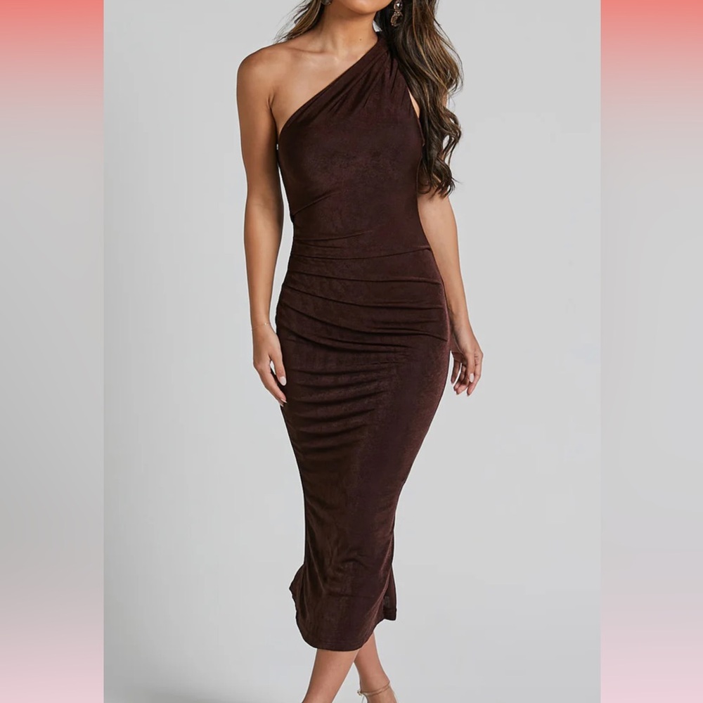 Showpo Chic Brown One-Shoulder Dress